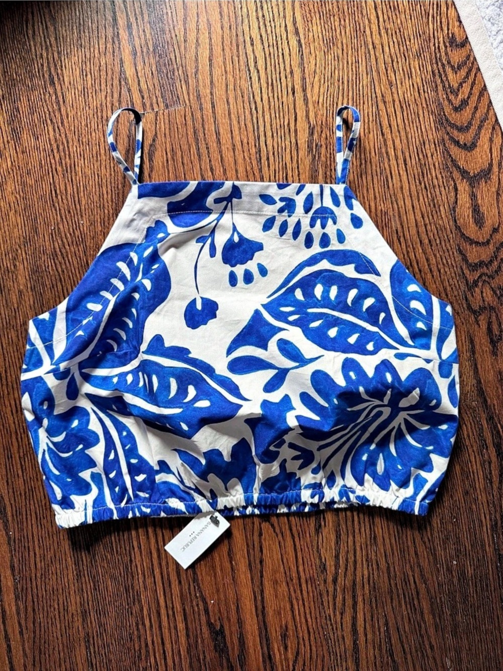 Banana Republic Strappy Bubble-Hem Cropped Top Blue & White XS